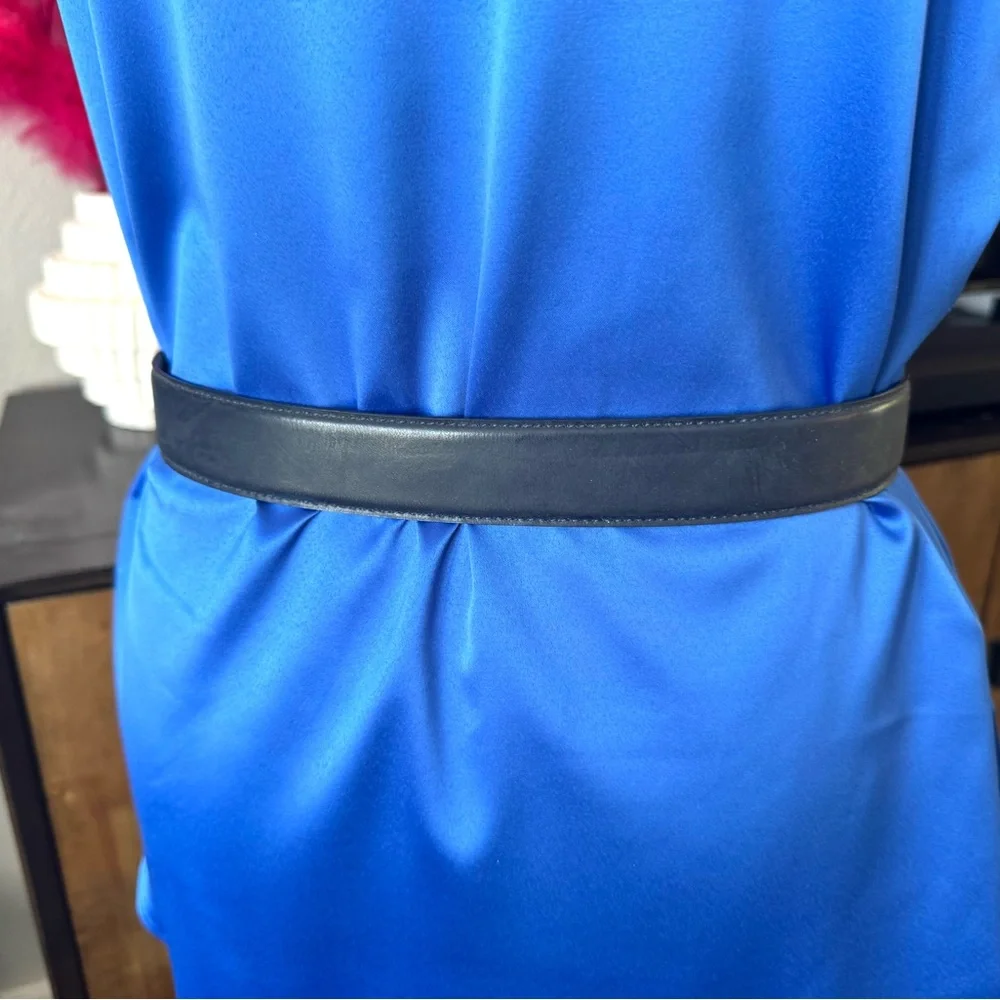 Anne Klein Black Leather Belt with Gold Lion Charms